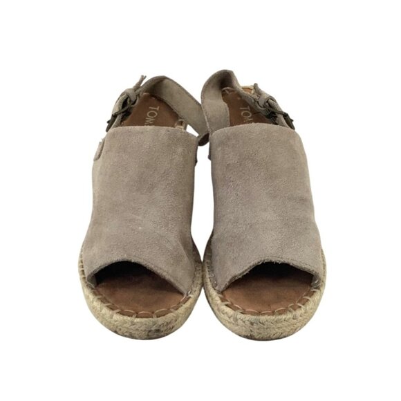 Toms Womens Espadrille Wedge Sandals Gray Suede Peep Toe Size 6 - Picture 1 of 8